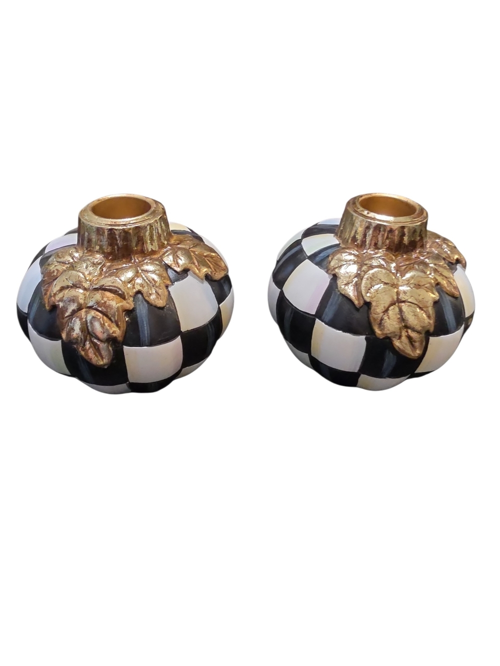 Black & White Checkerboard Candle Holders with Gold Leaf Accents